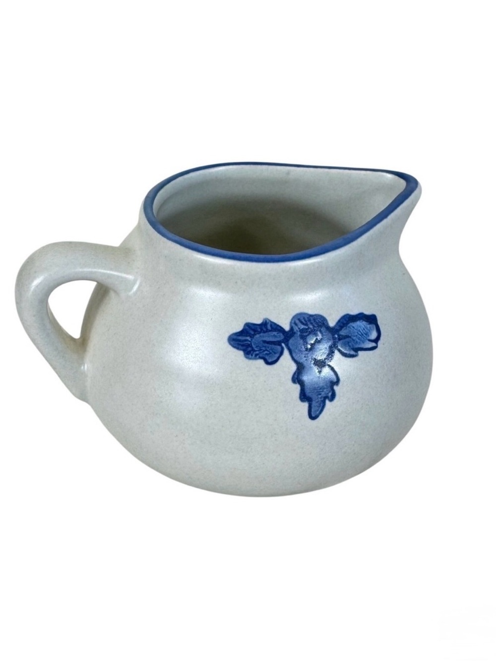 Pfaltzgraff Yorktowne Round Gravy Boat Blue Floral Grey Stoneware USA Vintage‎